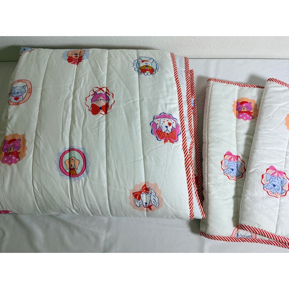 Pillowfort Target Quilted Blanket Sham Set White Pet Portrait Pinstripe Quilt q